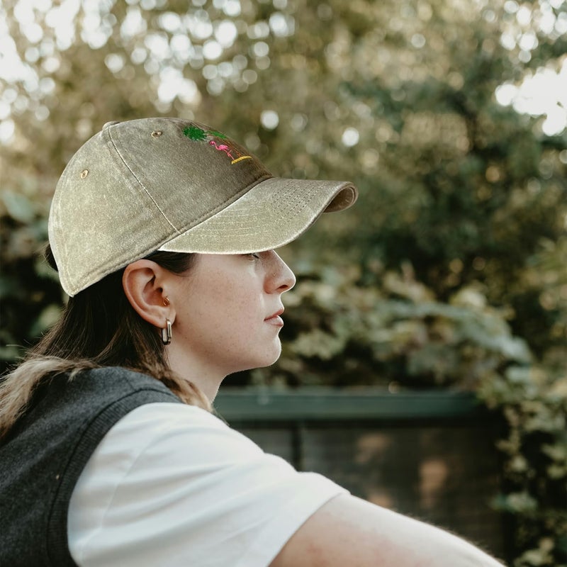 RLQWTKV Flamingo Beach Palm Tree Baseball Hat for Women Men Bees Adjustable Embroidered Cap - Image 4